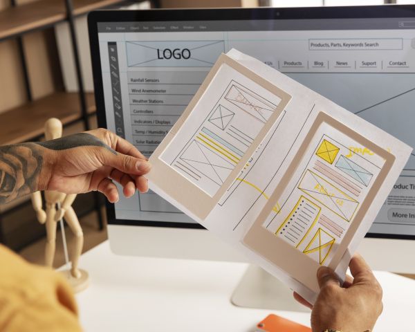 diseñador trabajando con un wireframe